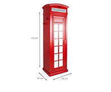 Dmora Armadio Cabina telefonica londinese con Tre Ripiani e Specchio, Colore Rosso, cm 68 x 215 x 55