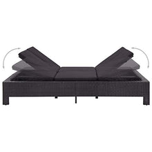 Festnight Lettino Prendisole, Lettini da Giardino a 2 Posti con Cuscino, Sedie a Sdraio da Giardino in Polyrattan Nero