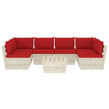 SKM Set Divani da Giardino su Pallet 7 pz con Cuscini Legno Abete (133.9kg) Rosso-3594
