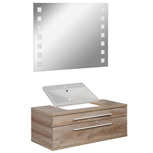 Fackelmann - Set di mobili da Bagno in Stile Rustico Marrone, con Specchio da Bagno a LED, 110 cm, 3 Pezzi