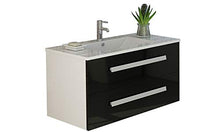 Set da bagno Rapperswil in nero, lavabo frontale lucido, due cassetti Soft Close