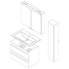 FACKELMANN - Set di mobili da bagno luminosi, 4 pezzi, lavandino, 80 cm e armadietto a LED