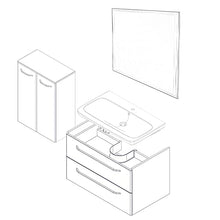 FACKELMANN - Set di mobili da bagno, 4 pezzi, colore: Bianco lucido Milano - Specchio da bagno con specchio a LED incluso, larghezza 60 cm