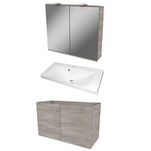 FACKELMANN Set di 3 mobili da bagno effetto legno con mobile da 35 cm di profondità e 80 cm di profondità e specchio a LED