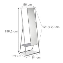Relaxdays 10022580 Appendiabiti Metallo con Specchio Intero Asta Attaccapanni & Ripiano HLP 156,5x64,5x39 cm, Argento
