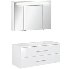 Fackelmann – Set di mobili da bagno B. Clever 2 pezzi 120 cm Bianco con mobiletto da bagno con lavabo in marmo e armadietto a specchio LED