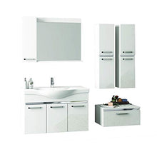 Homemania ALA-761 Set Mobili Alia 100 da Bagno, Bianco, Cromo, in MDF, Ceramica, Specchio, Metallo