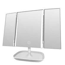 PULLEY Trifold Makeup Vanity Specchio con luci dimmerabili, Dual Power LED illuminato portatile specchio ingrandimento (colore: bianco)