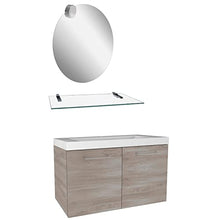 Fackelmann Set di mobili da bagno marroni, 5 pezzi Lima con lavabo sospeso in ghisa 80 cm & specchio da bagno & ripiano in vetro