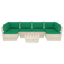 SKM Set Divani da Giardino su Pallet 7 pz con Cuscini Legno Abete (133.9kg) Verde-3593