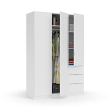 Dmora Armadio Guardaroba, 3 Ante + 3 cassetti, 135 x 200 x 52 cm