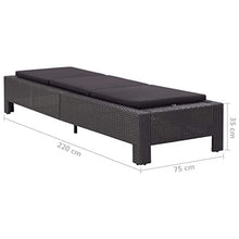 Festnight Lettino Prendisole, Lettini da Giardino con Cuscino, Sedie a Sdraio da Giardino in Polyrattan Nero