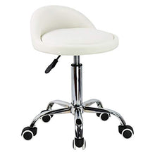 KKTONER Sgabello Rotondo in Pelle PU con Schienale Regolabile Regolabile in Altezza Sedia da Lavoro Girevole con Ruote Spa (Bianco)