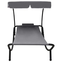 Tidyard Lettino Prendisole con Baldacchino e Cuscino Grigio, Lettino Prendisole, Lettini da Giardino, Sedie a Sdraio da Giardino 200 x 90 x 112 cm