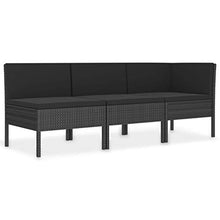 FAMIROSA Set Divani da Giardino 3 pz con Cuscini in Polyrattan Nero-0203
