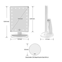 PULLEY Specchio da trucco illuminato con 21 luci LED e touch screen dimmerabile, 10 x specchio a lente di ingrandimento staccabile, a batteria ad alta definizione