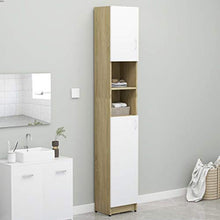 Cikonielf - Mobile da bagno, armadio in altezza, con 4 ripiani e 2 ripiani aperti, 32 x 25,5 x 190 cm, colore: bianco e rovere Sonoma