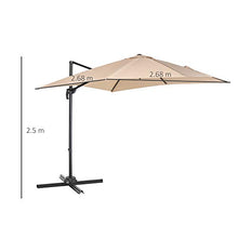 Outsunny Ombrellone da Giardino 268x268x250cm a Braccio Girevole a 360° e Inclinabile su 5 Livelli, Colore Khaki