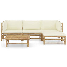 Festnight Set Divani da Giardino 5 pz con Cuscini Bianco Crema in bambù, Set Salottino da Giardino con Divano, Poggiapiedi e Tavolino