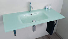 Lavabo in Cristallo Colore Acquamarina cm 100x46 con Supporto in Acciaio Inox