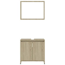 mewmewcat Set di 2 mobili da bagno con specchio a parete, unità da pavimento sotto il lavandino, Rovere Sonoma
