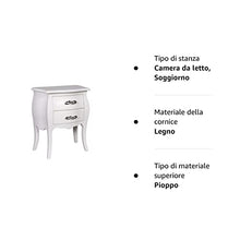 Dmora Comodino Design bombato 2 cassetti, Legno, Bianco, 50 x 60 x 30 cm