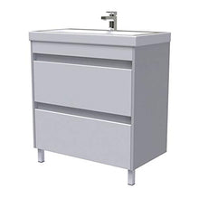 Elean - Lavabo da bagno in ceramica Line, con mobiletto, colore: Bianco lucido + grigio preassemblato, 80 cm