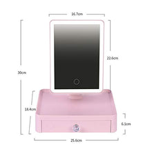 LFK LED con luci prima e dopo 360 gradi rotante specchio specchio da tavolo riempimento luce specchio multifunzione storage Vanity specchio USB ricarica tre toni rosa chiaro