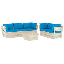 SKM Set Divani da Giardino su Pallet 6 pz con Cuscini Legno Abete (122.7kg) Blu-3520