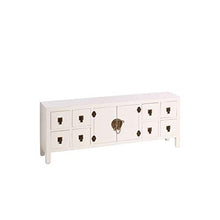 tapidecor - Comò basso bianco 8 cassetti 2 ante 130 x 24 x 50