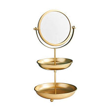 OMLTER Specchio Trucco con Doppio Strato Vassoi, 360° Girevole Desktop Doppio Lato Vanity Mirror, Casa Giro Specchio Barba per Casa Ufficio Soggiorno Corridoio