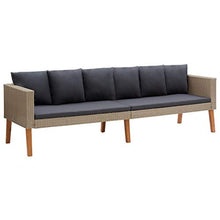 OUSEE Divano da Giardino a 3 Posti con Cuscini in Polyrattan Beige
