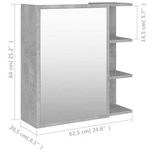 vidaXL Armadietto a Specchio Grigio Cemento 62,5x20,5x64 cm Truciolato