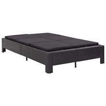 Festnight Lettino Prendisole, Lettini da Giardino a 2 Posti con Cuscino, Sedie a Sdraio da Giardino in Polyrattan Nero