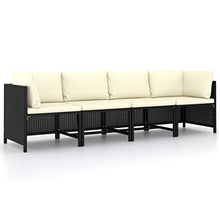 vidaXL Divano da giardino a 4 posti, con cuscini, divano ad angolo, in polyrattan nero
