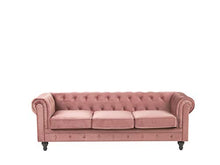 Beliani Divano a 3 Posti in Velluto Rosa Gambe Nere Moderno Chesterfield