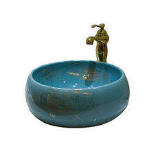 Jgophu - Lavello da bagno sopra lavabo in ceramica con fiori blu