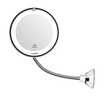 Womdee Specchio Ingranditore, LED Specchio Trucco, Rotazione di 360 Gradi con Collo di Cigno Regolabile, Specchio Bagno con aspirazione, Cordless Portatile Specchio da Parete