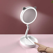KLJHMAP Trucco LED Specchio, Wireless Carica Portatile Specchio a Tre Pieghevole Illuminante Luce Specchio Desktop Dressing Specchio
