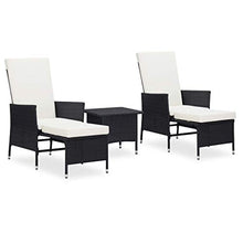 SKM Set Divani da Giardino 3 pz con Cuscini in Polyrattan Nero (30kg)