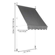 Cikonielf - Tenda da sole a scomparsa manuale, per l'uso in giardino in cortile, cortile, cortile, cortile, cortile, 2,0 x 1,2 m (grigio)