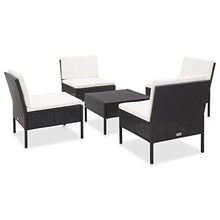 Tidyard Set Divani da Giardino in Polyrattan, Set Divano Esterno con Cuscini Nero 5 pz