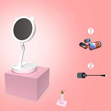 KLJHMAP Trucco LED Specchio, Wireless Carica Portatile Specchio a Tre Pieghevole Illuminante Luce Specchio Desktop Dressing Specchio