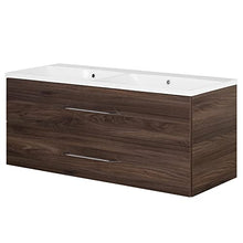Fackelmann B.Clever - Set di mobili da bagno, 2 pezzi, 120 cm, con lavabo in marmo e armadietto a specchio a LED, colore: Marrone
