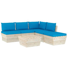 SKM Set Divani da Giardino su Pallet 6 pz con Cuscini Legno Abete (107.2kg) Blu-3544