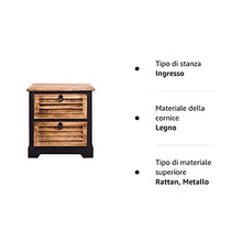 Rebecca Mobili Re4548 - Mobiletto Comodini con 2 cassetti, Legno, Urban Retrò, Nero/Marrone, 45 x 42 x 29 cm