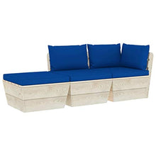 SKM Set Divani da Giardino su Pallet 3 pz con Cuscini Legno Abete (56.1kg) Blu-3430