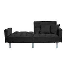 Sofa Divano Letto Nero RECLINABILE in Tessuto Nero 3 POSTI con 2 Cuscini 196 X 68 X 85 CM