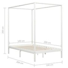 BIGTO - Struttura letto a baldacchino in legno di pino massiccio, per camera da letto, colore: bianco, 140 x 200 cm