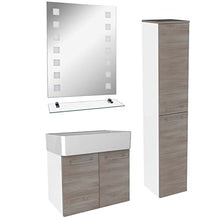 FACKELMANN - Set di mobili da bagno, 5 pezzi, colore: Marrone Lima - Specchio da bagno con lavabo in ceramica, 60 cm e LED